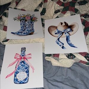 Coastal Cowgirl/ Floral Cowboy Boots and Hat Art Prints